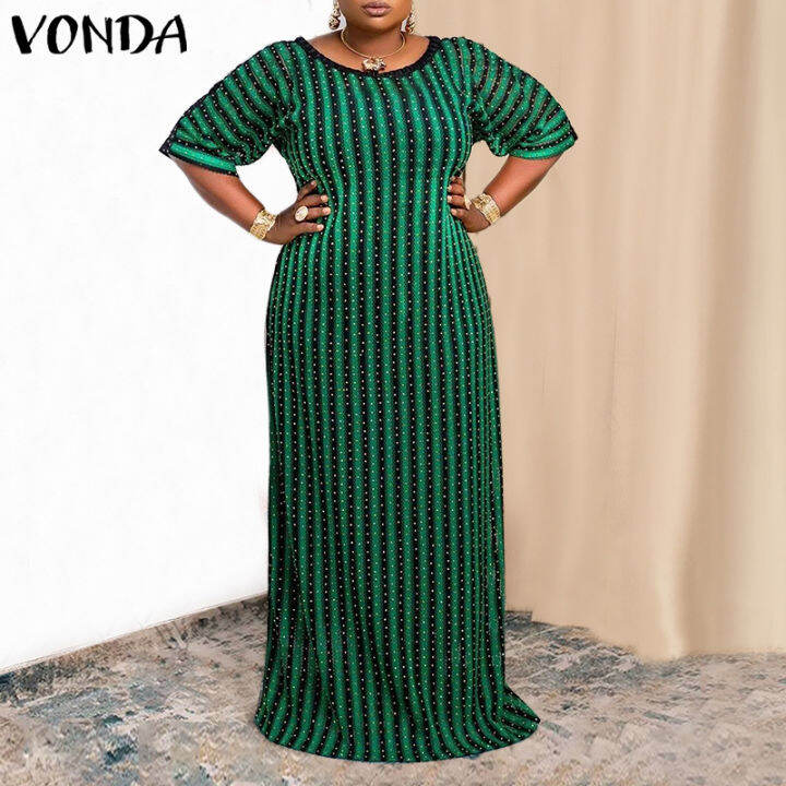 VONDA Women Summer Half Sleeve Pleated Party Dress Fashion Holiday