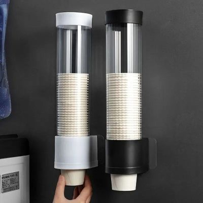 【Ready】🌈 Disposable cup holder automatic cup taker paper cup holder no punching wall-mounted water dispenser water cup storage rack