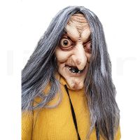 【HOT】✔ Scary Old Witch with Hair Grimace Costume Masks Props Adult size