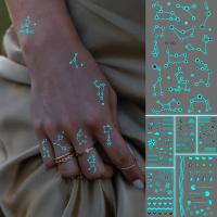 ♗﹉ Blue Luminous Glow Tattoo Sticker Constellation Waterproof Temporary Tatoo Small Finger Wrist Fake Tatto For Body Art Women Kid