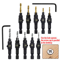 【เรือจากประเทศไทย】5ชิ้นไฮสปีดหัวเจาะ Countersink ไม้หัวเจาะชุดบิตไร้สายหัวสว่านหัวเจาะ HSS สำหรับโลหะงานไม้ #5 #6 #8 #10 #12