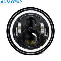 Aumotop ไฟหน้า Y1 Wrangler 7ไฟหน้า LED นิ้วพร้อมตานางฟ้าแสงสีขาวสีเหลือง H4อินเตอร์เฟซ1ชิ้น C0071