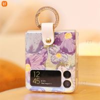 FZT เคสโทรศัพท์ภาพดอกไม้ภาพสีน้ำมันแบบบลูเรย์สำหรับ Samsung Galaxy Z Flip5 4 3 Z Flip3 Flip4 5G เคสแข็งพร้อมห่วงยึดด้านหลังกันกระแทก