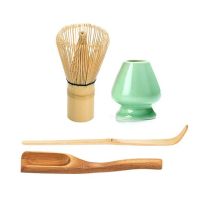 Japanese Matcha Tea Set - Matcha Whisk, Traditional Bamboo Scoop (Chashaku) and Tea Spoon, Ceramic Whisk Holder