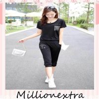 millionextra ชุดเซ็ท Tnywin 2 ชิ้น แฟชั่นผู้หญิง เสื้อแขนสั้น+กางเกง 3 ส่วน ลายทาง เนื้อผ้าบางนิ่มใส่สบาย ไซส์ (m-2xl)