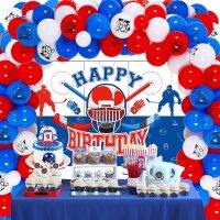 Hockey Sports Theme Red Blue White Balloon Garland Kit with Happy Birthday Backdrop for Boys Hockey Fans Birthday Party Supplies Traps  Drains