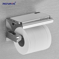 ROVATE 304 Stainless Steel Toilet Paper Holder  Lavatory Toilet Paper Roll Holder with Shelf Wall Mounted Toilet Roll Holders