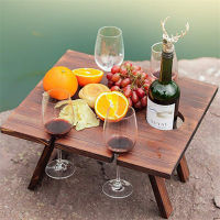 30*24 Cm Wooden Outdoor Portable Folding Camping Picnic Table with Glass Rack Wine Rack Table Travel Foldable Fruit Table H&amp;JOY