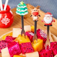 5pcs/Set Cute Christmas Tree Steel Dessert Fruit Forks With Holder Set Mini Salad Food Cutlery Dinnerware Accessories