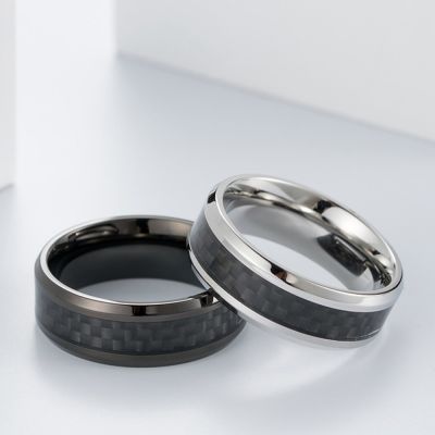 8 Mm Fashion Black Carbon Fiber Punk Ring Voor Mannen Roestvrij Stalen Ring Bruiloft Heren Sieraden