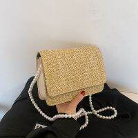 [COD] Textured foreign style bag women 2021 summer new straw flap square pearl messenger one shoulder