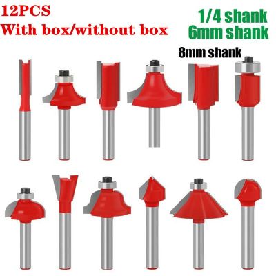 12pcs / set 6mm / 6.35mm / 8mm Shank Flush Trim Wood Router Bit Set ทังสเตนงานไม้แกะสลักแกะสลักตัดเครื่องมือตัด