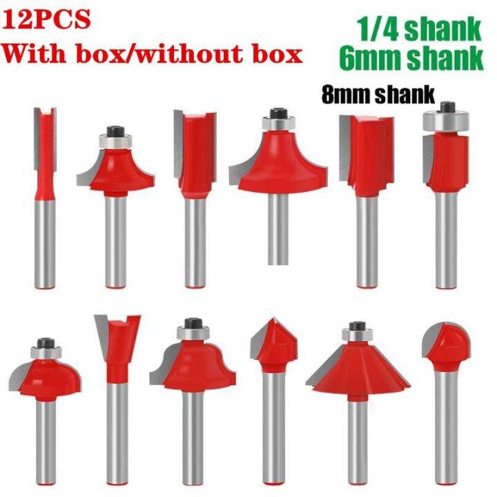 12pcs-set-6mm-6-35mm-8mm-shank-flush-trim-wood-router-bit-set-ทังสเตนงานไม้แกะสลักแกะสลักตัดเครื่องมือตัด