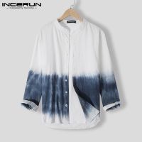 【คุณภาพสูง】INCERUN Mens Fashion Cotton Tie dye Long Sleeve Buttons Up Casual Shirts