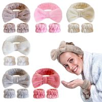 Bando wajah cuci lembut wanita bando pita Kawaii imut manis bando rambut pergelangan tangan elastis tinggi Set Aksesori cuci Wanita