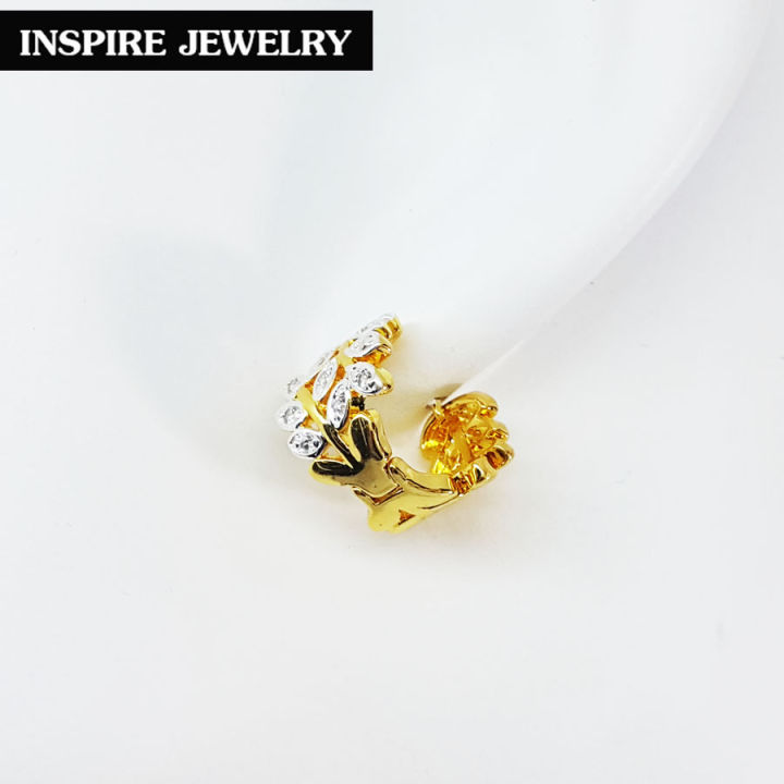 inspire-jewelry-ต่างหูขาล็อคหลัง-ขนาด-1-7cm-x1-5cm-ฝังเพชรสวิส-งานจิวเวลลี่-ฝังล็อก-ต่างหูฝังเพชรสวิสเรียงแถวสามแถว-งานสวย-ปราณีต