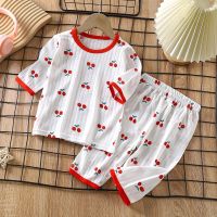 ✓◕ 2023 New Childrens Home Clothes Set Pure Cotton Boys Clothes Girls Pajamas Thin Section Clothing Baby Kids Chothing