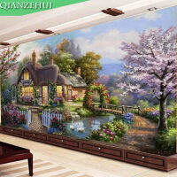 QIANZEHUI,Needlework,DIY Landscape Painting Cross stitch ,Garden hut Dream home Cross-stitch ,Sets For Embroidery kit