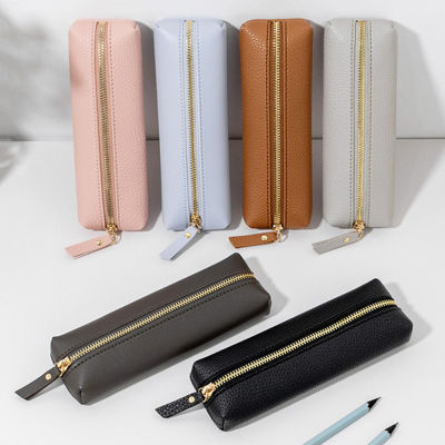 Stylish Stationery Pouch Student School Supplies PU Leather Pen Bag Soft Stationery Bag Solid Color Pencil Bag