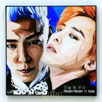 GD &amp; TOP G Dragon Bigbang ท๊อป จีดราก้อน บิ๊กแบง K-pop รูปภาพ​ติด​ผนัง​ pop art พร้อมกรอบและที่แขวน แต่งบ้าน ของขวัญ กรอบรูป​ เกาหลี