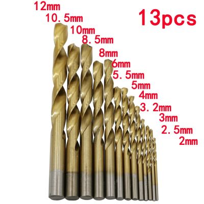 HH-DDPJ13pcs Titanium Coated Hss High Speed Steel Drill Bit Set Tool 2mm 2.5mm 3mm 3.2mm 4mm 5mm 5.5mm 6mm 8mm 8.5mm 10mm 10.5mm 12mm