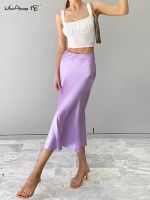 ✵▪☍ Mnealways18 Solid Purple Satin Silk Skirt Women High Waisted Summer Long Skirt New 2023 Elegant Ladies Office Skirts Midi Spring