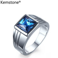 Kemstone อินเทรนด์สีฟ้า rhinestone สแตนเลสสีเงินผู้ชายแหวนเครื่องประดับของขวัญ