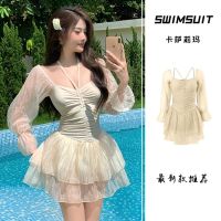 Swimsuit womens one-piece skirt small chest gathers to cover the flesh looks thin conservative sexy backless fat girl hot spring swimsuit