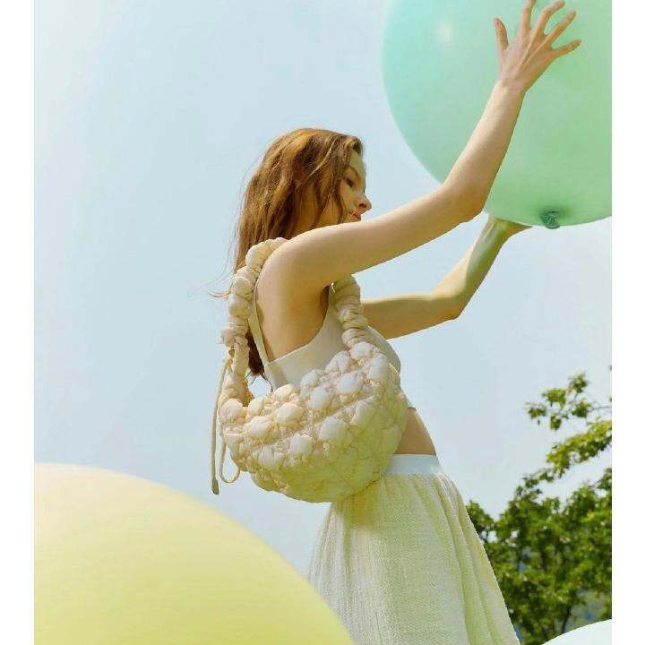 ganzha3965-mousoon-soft-bag-หญิงลําลองน้ําหนักเบา-กระเป๋าโฮโบ-ทรงก้อนเมฆ-แนวเกาหลี-ที่ห้อย-แถมฟรี