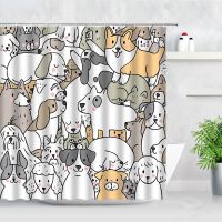 Funny Cartoon Dogs Shower Curtains Cute Animal Cats Simple Nordic Home Bathroom Decoration Waterproof Bathtub Bath Curtain Baño