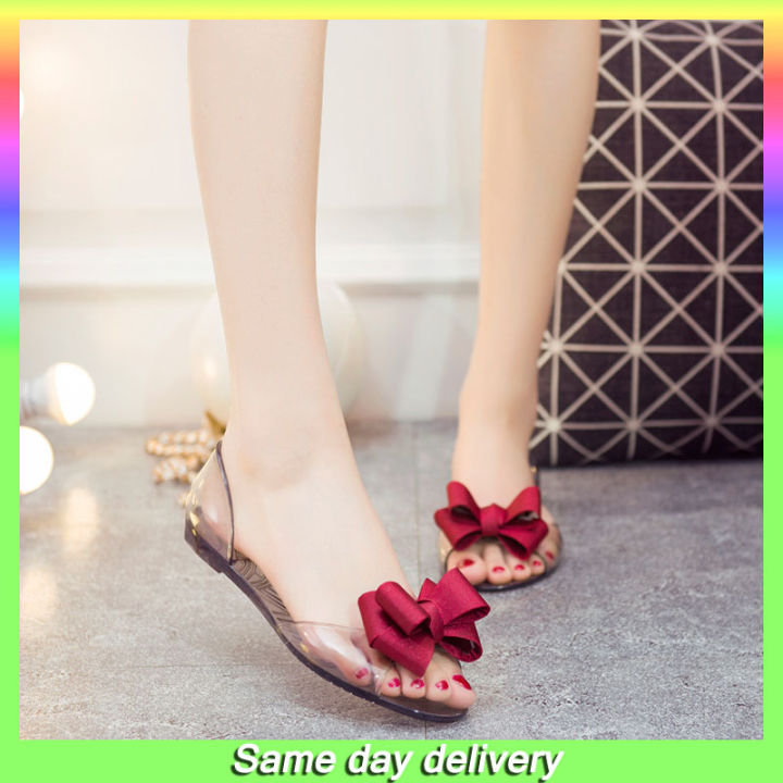 Fashion Bow Flat Jelly Sandals Lazada