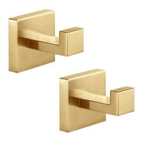 2 PCS Towel Hooks Robe Hook Coat Hook Gold Heavy Duty Bathrooms Square Hooks Wall Mounted for Bathroom