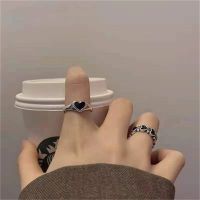 2022 Fashion Punk Black Loving Heart Ring Set for Women Girls Retro Korean Sweet Cool Simple Opening Adjustable Rings Jewelry Storage Boxes