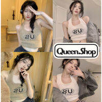 Gueen?พร้อมส่ง?เสื้อคล้องคอ เสื้อครอป ผ้าขนนิ่มใส่สบายปักลาย U S（80067）