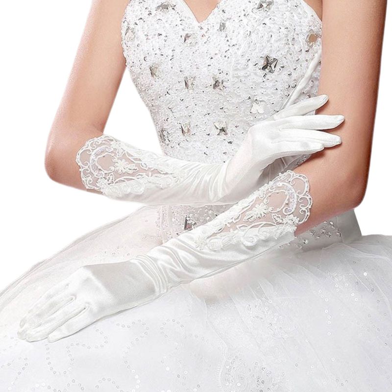 Accessories Gloves & Mittens Evening & Formal Gloves bridal party prom accessories /free shipping white wedding bridal lace gloves/bow beads fingerless gloves 