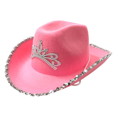 Women Girl Apparel Accessories Felt Crown Inlaid Western Style Cowgirl Hat Costume Party Masquerade Stage Performance Cosplay