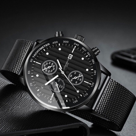 Đồng hồ nam đeo tay dây thép lụa đen economicxi chạy lịch ngày cao cấp - đẳng cấp phái mạnh eci099 4