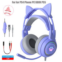 Cat Ear Gaming Headset With Microphone Gaming Headphones for PC Computer With RGB Light Gamer Girl For Phone PS45 XBOX Laptop