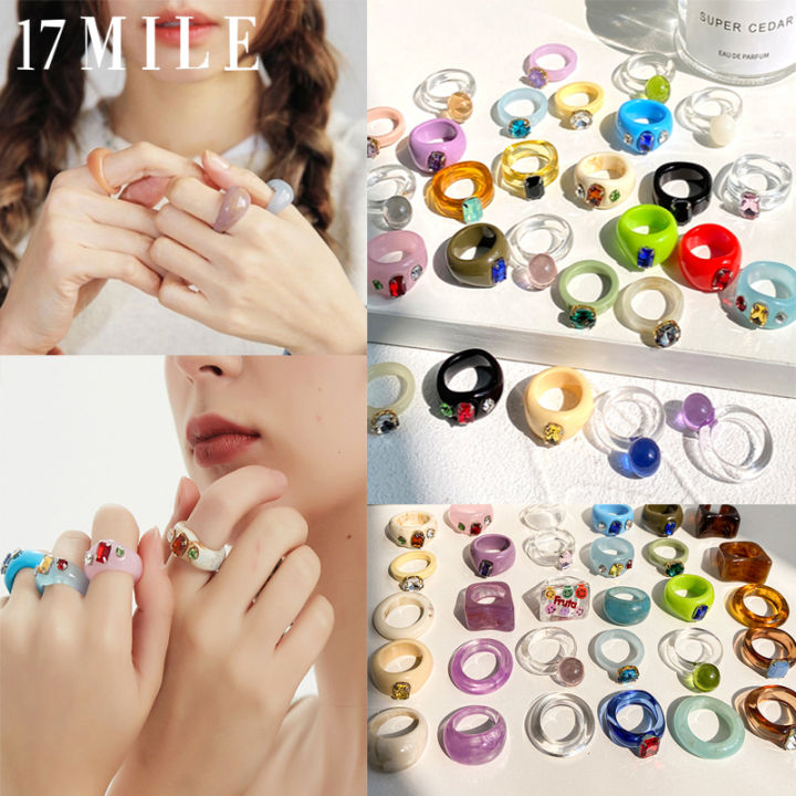 Korea Chic Acrylic Resin Ring for Women Girls Transparent Pearl