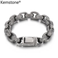 Kemstone โซ่ข้อมือเครื่องประดับไทเทเนียมเหล็ก13มม. วินเทจสีเงินสีดำสำหรับผู้ชาย