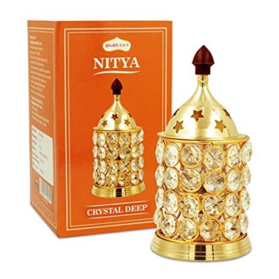 Shubhkart Nitya Crystal Deep Medium/Akhand Jyoti/Oil Lamp for Home Temple Puja Décor Gifts - 234gms (Height - 15.4CM)