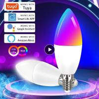 Wifi หรี่แสงได้หลอดไฟ Led Rgb สมาร์ทหลอดไฟ5วัตต์7วัตต์9วัตต์เข้ากันได้ Alexa Home E14เทียนโคมไฟ Tuya App ควบคุม