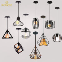 R Industrial Pendant Light Nordic Black Metal Cage Lighting Fixtures Iron Loft Cage Kitchen Vintage Adjustable Hanging Lamps