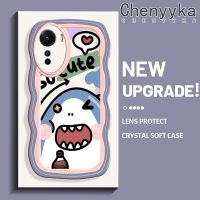 Chenyyka เคสสำหรับ Vivo Y16 เคสการ์ตูตูน ฉลามน่ารักใหม่มาการองคอลอว์คลื่นขอบกันกระแทกใสนิ่มเคสมือถือโปร่งใส กล้องถ่ายรูปที่สร้างสรรค์เคสซิลิกาเจลฝาครอบป้องกัน