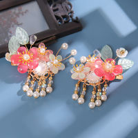 CW above1 Pair Flower Hairpin Clips Tassel Headpieces Re Chinese Style Hair Clips with Beads Women Girls Hanfus Dress Hair Accessors