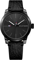 Tommy Hilfiger Mens Quartz Plastic and Leather Strap Casual Watch, Color: Black (Model: 1791384)