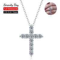 Serenty วันจริง D สี3มิลลิเมตร4มิลลิเมตร5มิลลิเมตรเต็ม Moissanite ข้ามสร้อยคอสำหรับผู้หญิง100 S925เงินสเตอร์ลิงพระเยซูโซ่เครื่องประดับ Fine