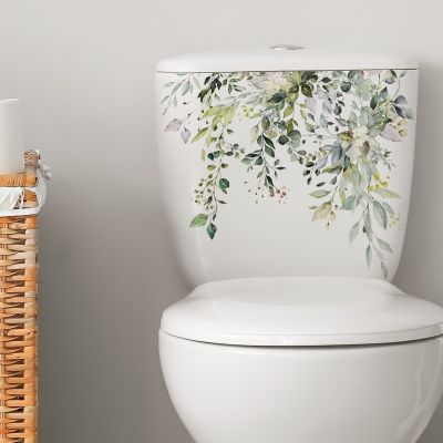 【LZ】▨  1PCS Green Plants Flowers Wall Sticker Bathroom Toilet Decor Decals Living Room Cabinet Home Decoration Self Adhesive Mural