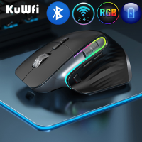 KuWFi เมาส์เมาส์แบบชาร์จไฟได้เงียบเมาส์สำหรับเล่นเกมส์2.4G และบลูทูธเหมาะกับสรีระสำหรับพีซีแล็ปท็อป4000DPI ปุ่ม RGB Meimiao