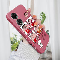 เคสโทรศัพท์ Hp สำหรับ OPPO A78 4G A78 4G น่ารักการ์ตูน Happy Crayon Shin-Chan เคสโทรศัพท์ดีไซน์ลายขอบสี่เหลี่ยมปลอกซิลิโคนเหลวคลุมทั้งหมดเคสป้องกันกล้อง